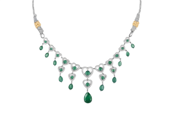 Romantic Natural Emerald Heart Necklace Green Gemstone with Diamond Frame Symbol of Love and Elegance