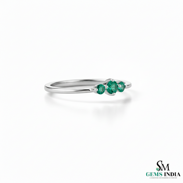 Round Three Emerald Gold Ring – May Birthstone Jewelry