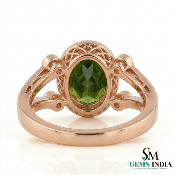 Oval Peridot Statement Ring with Diamond Detailing - Gift For Her