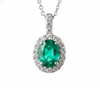 Natural Emerald Halo Pendant Necklace Oval Green Gemstone with Diamonds
