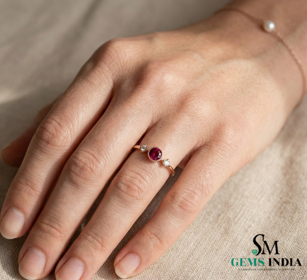 Round Ruby & Diamond Ring - Delicate Ruby Birthstone Ring for Women