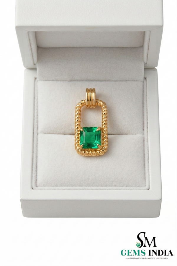 Octagon Emerald Green Gemstone Pendant For Woman - Gift for Her