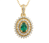 1 carat Vintage Style Oval Emerald Pendant with Diamond Halo in 14K Gold