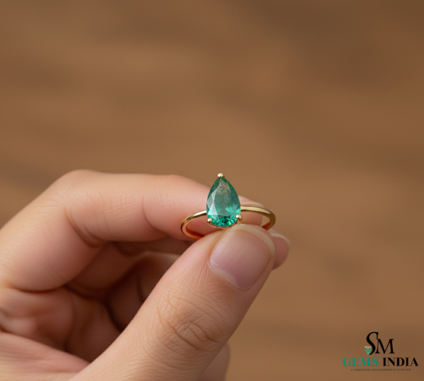 2 Karat Herzform-Smaragd- und Diamantring aus 14 Karat Gold, Smaragd-Verlobungsring