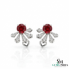 Dainty Round Ruby Flower Earrings Diamond Accent Gold Stud Earrings