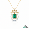 Vintage Style Emerald-Cut Emerald Bow Pendant Luxury Bow Diamond Pendant