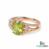 Oval Peridot Ring with Diamond Leaf Accents - Promise ring