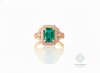 Emerald Cut Natural Emerald And Diamonds Vintage Split Band Ring in 14K Gold