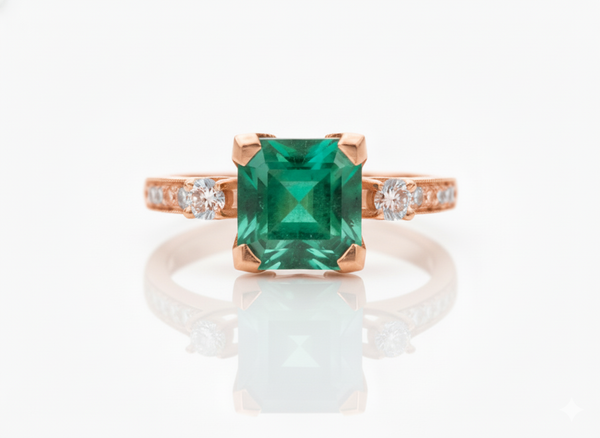 Classic Octagon Cut Natural Emerald 4 carat Engagement Ring in 14K Gold Promise Ring