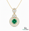 Eternal Round Natural Emerald Circle Pendant Double Halo Gold Pendant
