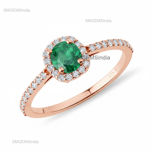 Cushion Cut Natural Emerald 1.10 carat Engagement Ring in 14K Gold Unique Anniversary gift for her