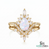 Vintage Teardrop Opal Oval Engagement Ring Double Band Statement Ring
