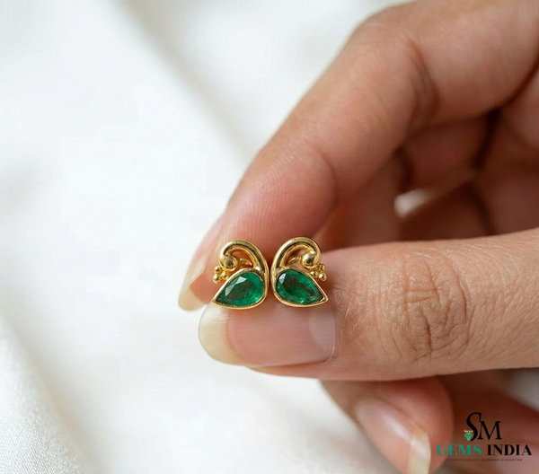 Minimalist Pear Emerald Gold Everyday Studs - Birthday Gift For Wife