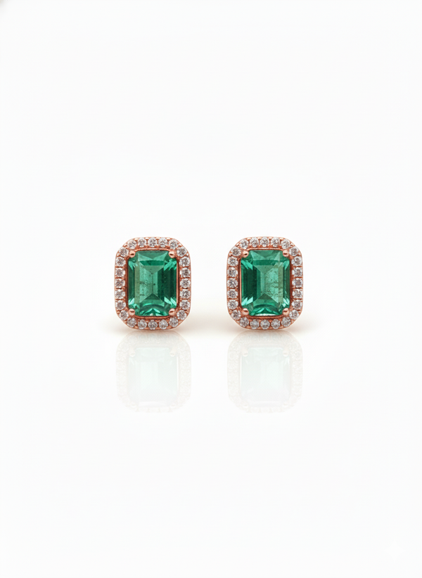 4.40 carat Timeless Green Gem Elegance Emerald Cut Green Emerald Halo Stud Earrings