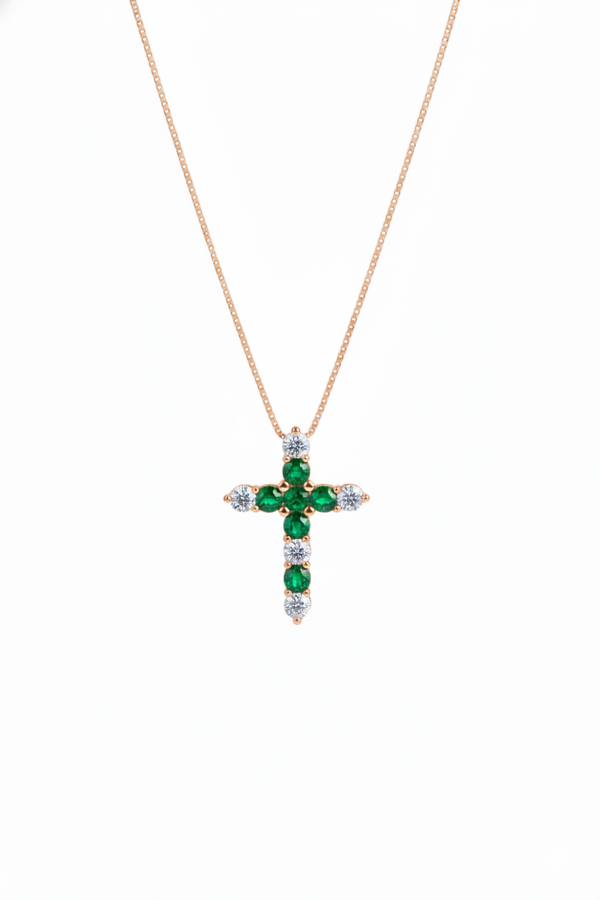 Elegant Emerald and Diamond Faith Cross Pendant for Women Symbolic Fine Jewelry Gift