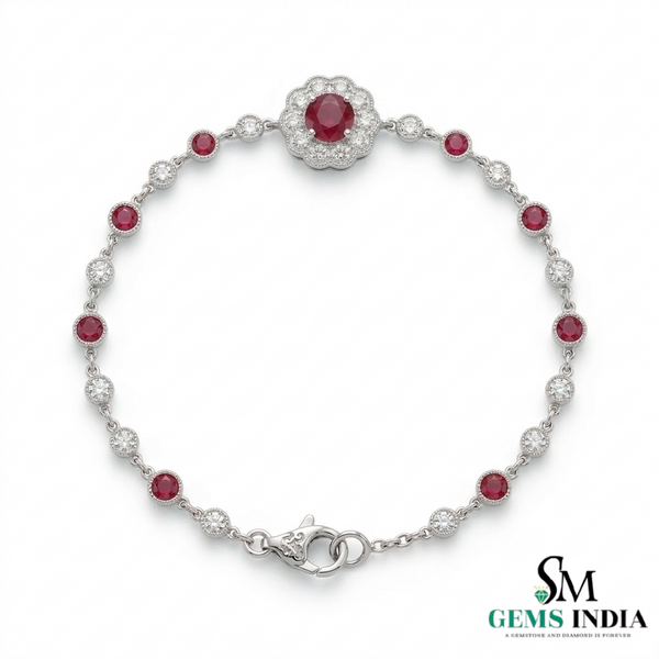 Ruby and Diamond Floral Chain Bracelet in Rose Gold – Fine Gemstone Jewelry for Women