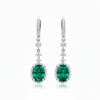 Gold Drop Earrings with Oval Natural Emerald and Diamond Accents Fine Gold Jewelry