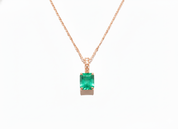Classic 2.30 carat Emerald cut Natural Emerald Pendant Necklace in 14K Gold Gift for Her