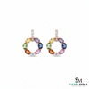 Rainbow Gemstone Hoop Earrings in Gold – Multicolor Oval Stone Drops