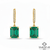 Elegant Emerald cut Natural Emerald Halo Drop Earrings in 14K Yellow Gold Geometric Design (Copy)