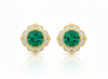 Vintage Floral cushion cutNatural Emerald & Diamond Stud Earrings in 18K Gold