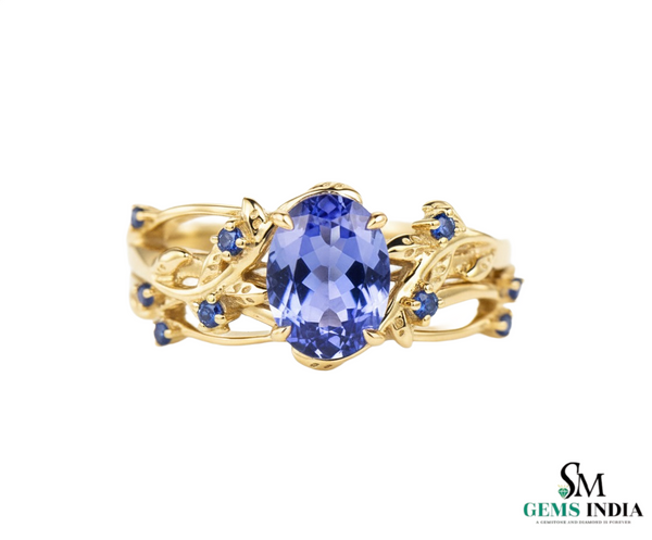 Oval Cut and Round Spiral Tanzanite Ring – Nature-Inspired Ring