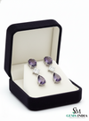 Elegant Oval and Pear Amethyst Drop Earrings with Baguette Diamond Accents