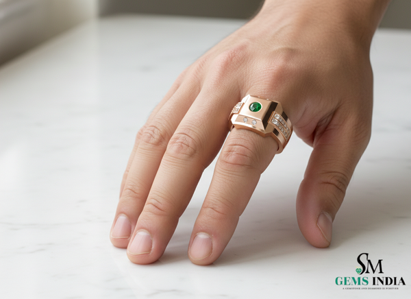Natural Emerald ring for men's in 18k solid Gold Zambian Emerald ring