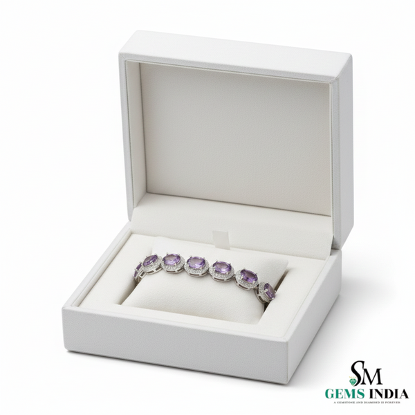 February Birthstone Amethyst and Diamond Halo Bracelet