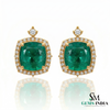 Cushion Cut Natural Emerald Halo Stud Earrings in 14K Gold Green Gemstone Gift for her