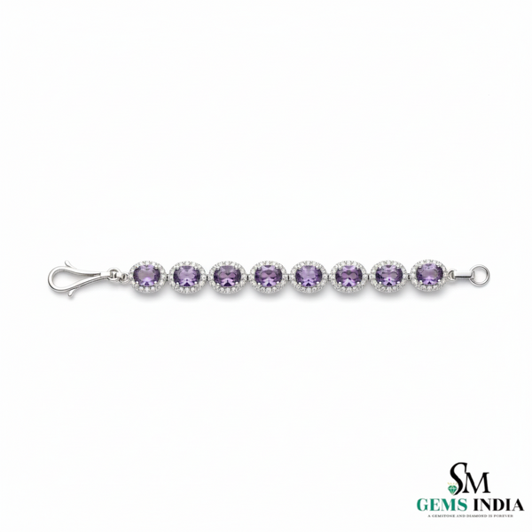 February Birthstone Amethyst and Diamond Halo Bracelet