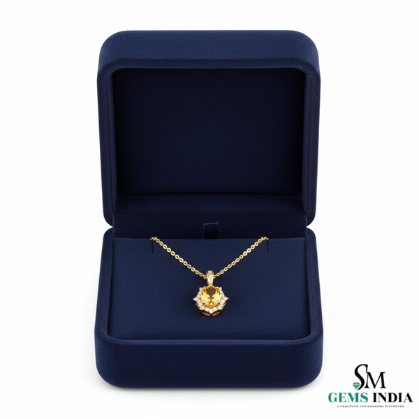 Elegant Oval Citrine & Diamond Halo Pendant - Minimalist Jewelry For her