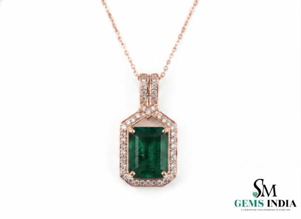 8.10 carat Stunning Natural Emerald Pendant Emerald Cut Green Gem with Diamond Halo Glow
