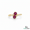Double Round Ruby Diamond Bypass Ring in 14K Gold -Elegant Gemstone Jewelry
