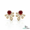 Dainty Round Ruby Flower Earrings Diamond Accent Gold Stud Earrings