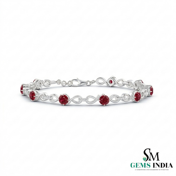 Natural Ruby & Diamond Infinity Link Bracelet - Elegant July Birthstone Tennis Bracelet for Women