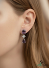 Elegant Oval and Pear Amethyst Drop Earrings with Baguette Diamond Accents