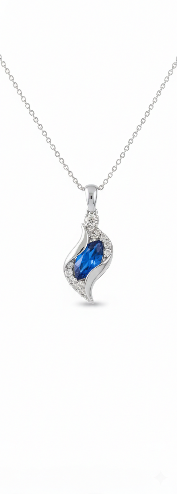 Elegant Marquise Blue Sapphire Diamond Swirl Pendant - Minimalist Jewelry Gift