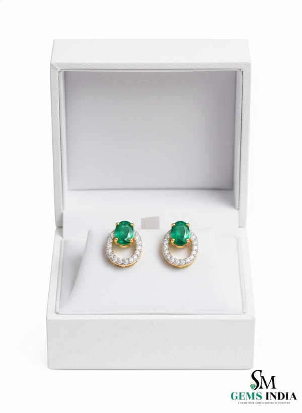 Oval Cut Emerald Diamond Drop Earrings – Timeless Emerald Halo Earrings