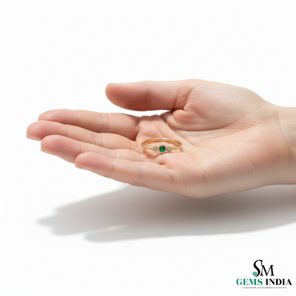 Minimalist Emerald Center Stone Diamond Accent Gold Ring