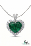 Heart Shape Emerald & Diamond Halo Pendant in Gold - Green Emerald Heart for Women
