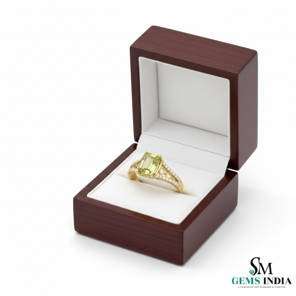 Natural Green Peridot & Diamond Ring – Emerald Cut in 14k and 18k Gold
