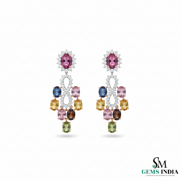 Oval shape Multicolor Gemstone Chandelier Earrings – Luxury Statement Drop Design