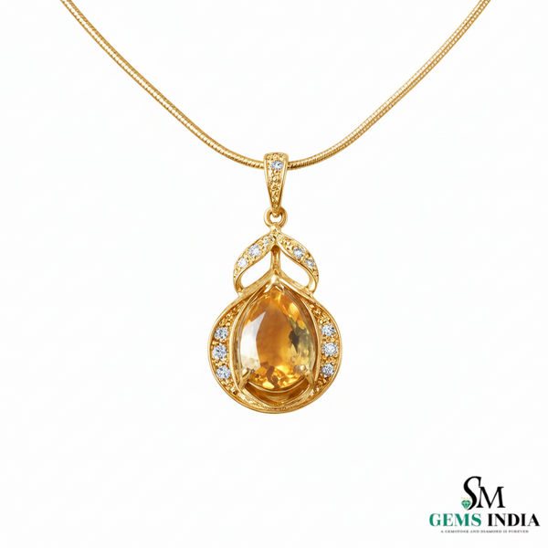 Teardrop Natural Citrine Pendant with Diamond Frame