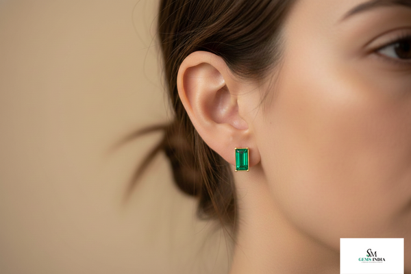 1.50 carat Emerald Cut Natural Emerald Green Stud Earrings Gold Minimalist Style