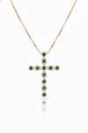 2.80 carat 14k Solid Gold Cross Pendant Round Natural Emerald Faith Jewelry Gift