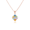 Multi Sapphire Gold Princess-Cut Multicolor Gemstone Square Pendant
