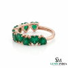 Heart Emerald Wedding Band Ring - Romantic Gemstone Band