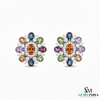 Pear shaped Multicolor Gemstone Floral Stud Earrings Diamond Accent Cluster Studs