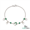 Gold Heart Charm Bracelet with Round Emerald Stones – Romantic Dainty Jewelry